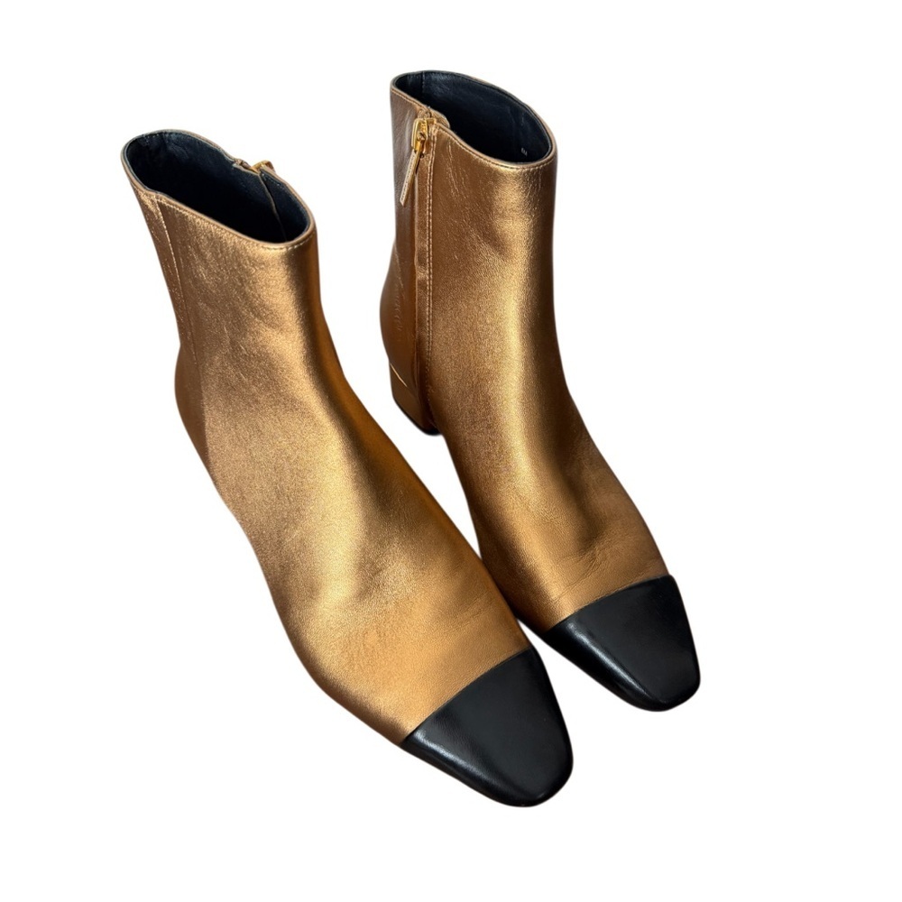 Veronica Beard Cecil Metallic Gold and Black Cap Toe Heeled Boots-Size 8